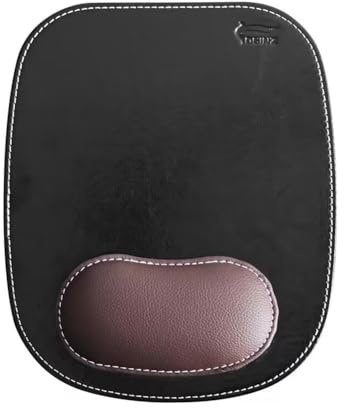 Fosinz Ergonomic Leather Mouse Pad Mat Mousepad with Rest Wrist Support Non-Slip Rubber Base Memory Foam Waterproof Surface for Gaming Office (Brown&Black)