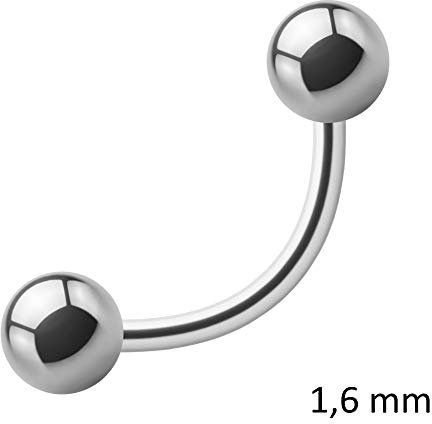 Treuheld® | 1,6mm x 8mm Piercing Banane | Kugeln 4mm | Chirurgenstahl 316L | Silber | Curved Barbell/gebogener Stab für Augenbraue, Bauchnabel