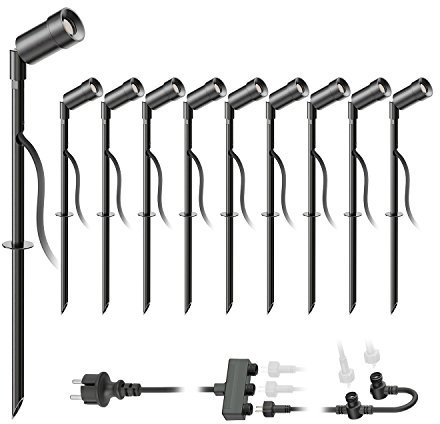 ledscom.de LED Gartenstrahler Spico schwarz mit Erdspieß für außen IP44 je 105lm warm-weiß 10er Set