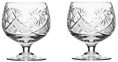 Set of 2 Russian Cut Crystal Brandy Snifter Glasses 11-oz, Old Fashioned Vintage Glassware (Brandy Snifter)