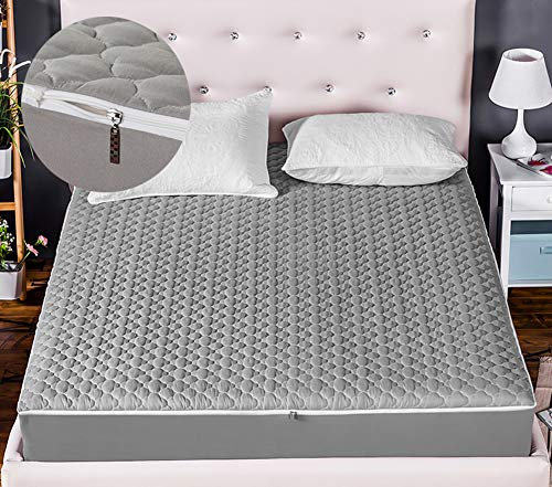 LIVEINU 360 Grad Rundumschutz Matratzenschoner mit Zweiseitigem Reißverschluss Gesteppt Anti-Allergisch Unterbetten Maschinenwaschbar Matratzenauflage Matratzenschutz Grau 150x200cm + Höhe 25cm