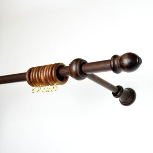 TENDAGGIMANIA Gardinenstange Farbe NUSSBAUM Größe 120 CM- Gardinenstange Holz für Gardinen ohne Seil-Komplett mit Ringen, Klemmen und Montagehalterungen- Durchmesser 23 mm