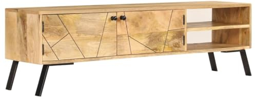 vidaXL TV Cabinet - Solid Mango Wood Construction with Ample Storage Space - Easy to Assemble - Rustic Style TV Stand for Living Room or Bedroom