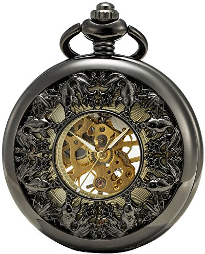 SEWOR Japan Koi Siehe durch mechanische Handaufzugwerk Taschenuhr Lucky Geschenk … (Black 2)