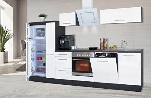 Respekta Amanda Küchenzeile, Holzwerkstoff, Weiß, 310 cm