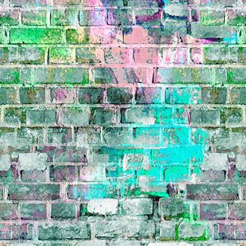 decomonkey Fototapete selbstklebend Tapetenrolle 10 m Tapete Vliestapete Deko Panel Modern Design Wanddeko Wohnzimmer Schlafzimmer Wandtapete | Ziegel Steinwand Stein Mauer grün