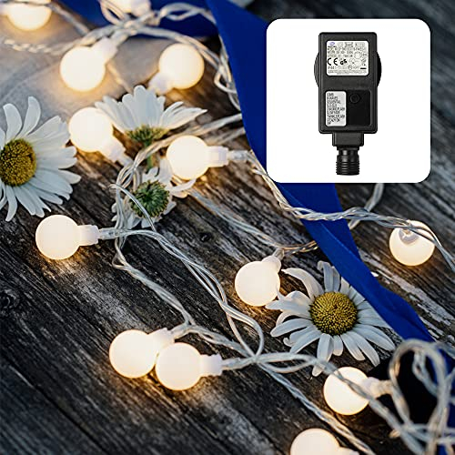 hellum LED Kugel Lichterkette Warmweiß, Partybeleuchtung mit 100 LED Kugeln, IP44 Außen-Transformator und 8 Lichtmodi, außen & innen zu Weihnachten, Party-Deko, Garten, Sommer, 523454