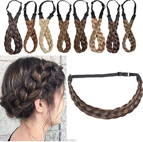 SEGO Extensions Haarband geflochtene Braids Haar Haarverlängerung verstellbare Stirnband elastische Stretch Haarteil Beauty-Accessoire für Frauen Kastanienbraun & Aschbraun M-2.5cm(1)-30g
