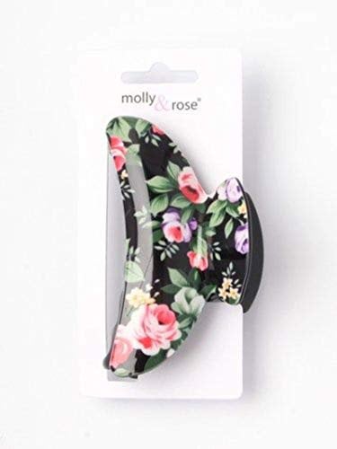 Black Chunky Floral Rose Print Hair Claw Clip Clamp Grip 9cm