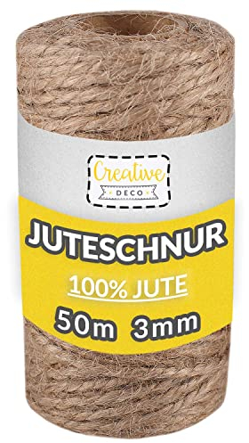Creative Deco 50m Ficelle Jute | Épaisseur 3mm | Jardinage | Deco Mariage Champetre | Bricolage | Attache Tomate | Corde Jute | Cordelette | Naturelle | Ballon