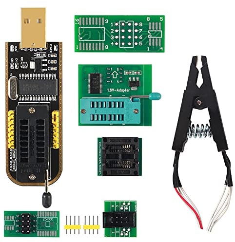 Dealikee SOIC8 SOP8 Test Clip EEPROM Flash BIOS USB +1.8V Adapter + Soic8 Adapter Programmer Module Kit Set for EEPROM 93CXX / 25CXX / 24CXX + CH341A 24 25 Series