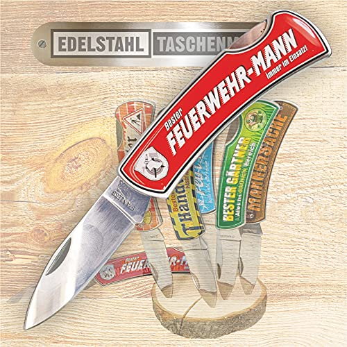 AV Andrea Verlag Taschenmesser Klappmesser - Bester Feuerwehrmann, Immer im Einsatz - Feuerwehr Edelstahl Klinge | Geschenkidee Geschenk für Männer | Outdoor Messer