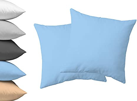 2er Set Kopfkissenbezug 40x40cm, Doppelpack Kissenbezug, Serie Jasmin - kuschelig weich - Delphinblau, 100% Baumwolle