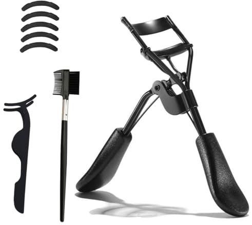 Ncheli Exklusive Wimpernzange,Eyelash Curler Wimpernzange Professionell aus hochwertigem Carbonstahl Fünf Ersatzstreifen, eine Bürste und ein Clip