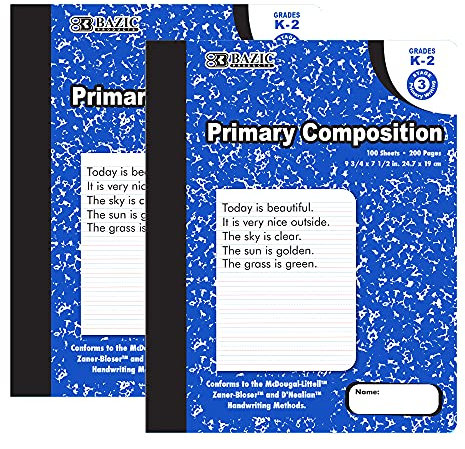 BAZIC Primary Journal Composition Book Blue Marble, 100 Sheet Writing Grades K- 2 Notebook Journal Comp Notebooks for Kindergarten Kids School, 2-Pack