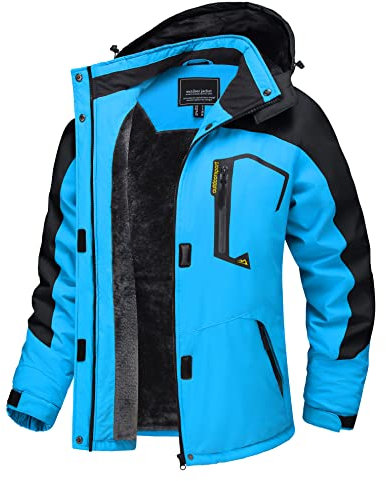 TACVASEN Damen Wandern Winterjacke Winddicht Wasserabweisend Regenjacke Ski Jacke Wetterjacke Trekking Camping Übergangsjack, Blau-schwarz, L