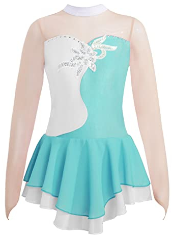 iEFiEL Kinder Mädchen Ballettkleid Eiskunstlauf-Kleid Swing Schaukel Tanzkleid Ballettanzug Langarm Body Trikot Turnanzug gr. 104-176 Xa_ Hellblau 170-176