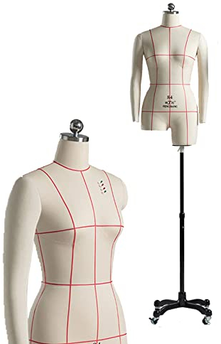 LWMD Schneiderpuppe Große Nähende Frau Schaufensterpuppen mit Feststeckbarem Radstand, Schnullerkörper Aus Schaumstoff für Erwachsene Torso-Puppe für Schneider Designer/Kleiderform