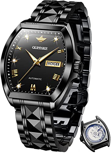 OUPINKE Herrenuhr Tonneau Automatische mechanische Armbanduhr Luxus Diamant Saphirkristall wasserdichte Wolframstahl Business Uhren