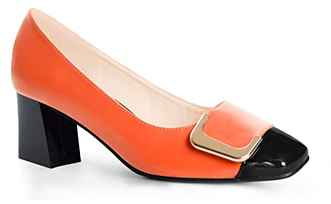 ANN CREEK Damen-Pumps Angela für Damen, elegant, niedriger Absatz, Rush Hour, Büroschuhe, zweifarbig, Damen, Pumps, quadratischer Zehenbereich, 6.1 cm, klobiger Absatz, Orange, 39 EU