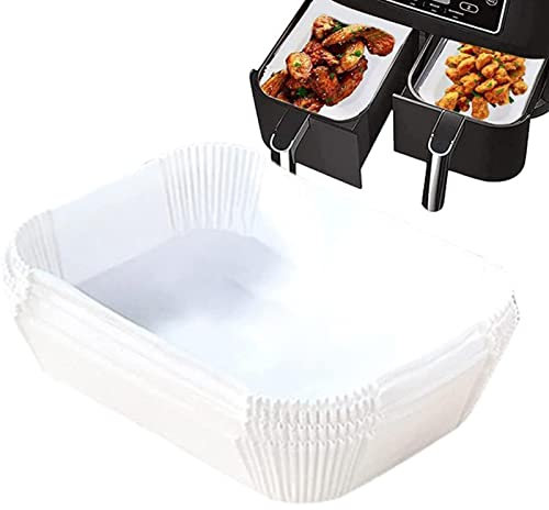 Richolyn 100 Papier Jetables pour Friteuse Ninj a Dual Air Fryer, Doublure Parchemin pour Friteuse Ninj a DZ201, Accessoires pour Friteuse Ninj a AF300UK Foodi Dual Air Fryer