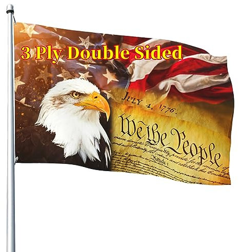 Lyiukz Vintage Amerikanische Flagge, Glatzenadler, 9.5x1.5 m, 3-lagig, doppelseitiger Druck, 1776 We The People Flagge, 4. Juli, Gedenktag, Verfassungsflaggen, Außen- und Innendekoration