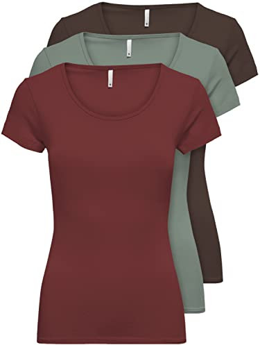 ONLY - 15209153 - Lot de 3 t-shirts pour femme - Noirs ou blancs - Manches courtes - Longs - Basiques - T-shirts d'été - Tailles XS, S, M, L et XL, M