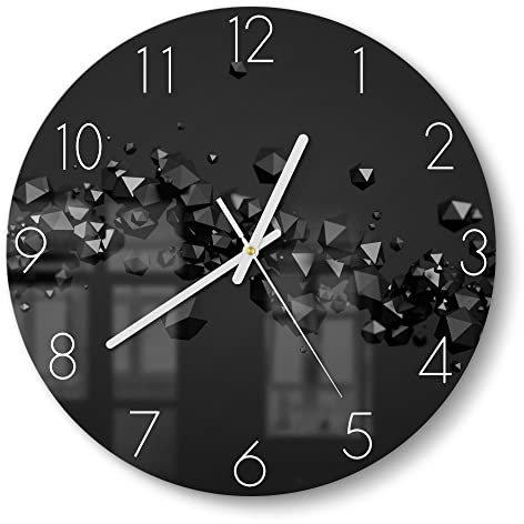 DEQORI Glasuhr | rund Ø 30 cm | Motiv Geometrische Kometen | ausgefallene leise Design Uhr aus Glas | Wanduhr für Wohnzimmer & Küche | moderne Hingucker Uhr für die Wand