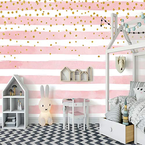 TFLABS Photo Wallpaper Pink & Stripes Size:W400CMxH280CM Non-Woven Art Print Fleece Wall Mural Decoration Poster Picture Design Modern