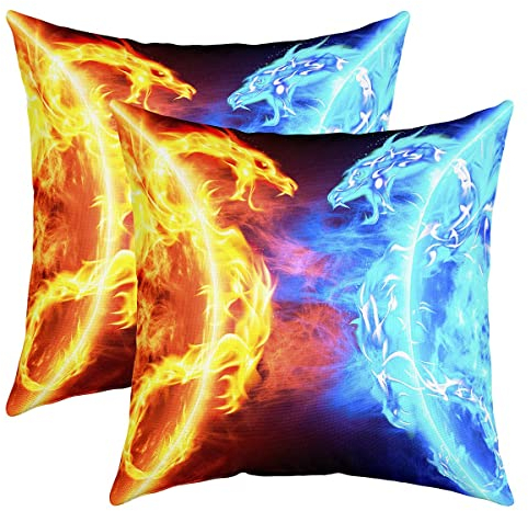 EIS Feuer Drache Kissenbezug Für Sofa Orientalische Bestie Gedruckt Kissenhülle 40x40cm Ost Dekokissen Glückverheißende Tiere Märchen Thema Raumdekoration 2er Set Kissenbezüge Couchkissen