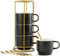 LYEOBOH Stackable Coffee Mugs Set of 4 with Rack & Spoons Coffee Mug Set 13 OZ., Ceramic Embossed Grinding Demitasse Cups Set Cappuccino Cup Halloween for Coffee, Latte, Macchiato, Espresso, Black