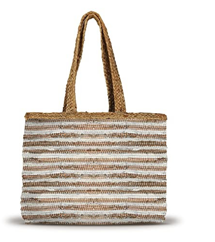 Banzaii borsa donna estiva colorata, borsa mare in paglia intrecciata, interamente realizzata a mano Saint-Tropez Beige