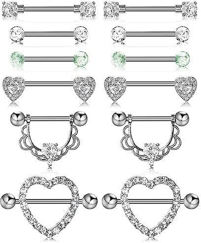 Bewudy 6 Paare Nippel-Ringe Body-Piercing-Schmuck für Frauen Barbells Damen (Silber)
