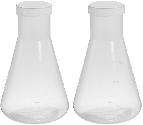 PATIKIL 1000ml Plastic Erlenmeyer Flask with Screw Caps, 2 Pack Narrow Mouth Conical Flask for Laboratory, Clear