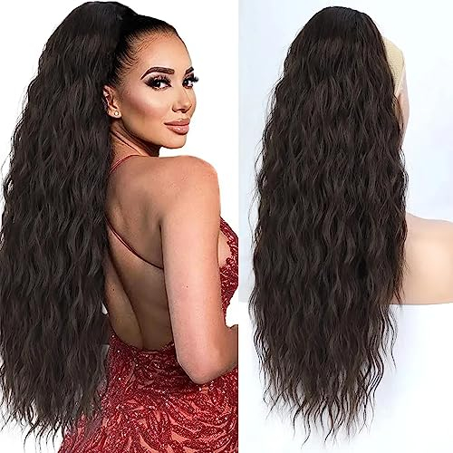 Lange Zopf Lockige Pferdeschwanz Extensions 26in Synthetisch mit Drawsting Pferdeschwanz Extension Haarteil für Frauen (6# Brown)