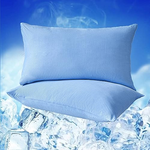 WONGS BEDDING Kühlender Kissenbezug 40 x 80 cm 2er Set, Sommer Kopfkissenbezug mit Japanische Arc-Chill Q-Max 0,43 Kühlfasern Atmungsaktive Superweiche Kissenbezüge, Blau
