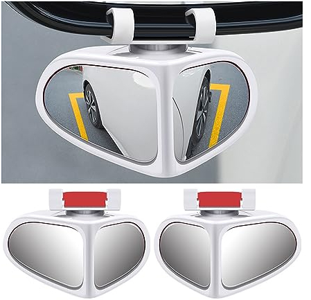 JNNJ 2Pcs 2 in 1 Auto Toter Winkel Spiegel, 360 Grad Drehung Einstellbarer Weitwinkel Rückspiegel, Universal Weitwinkelspiegel Zusatzspiegel für PKW SUV LKW(Weiß)