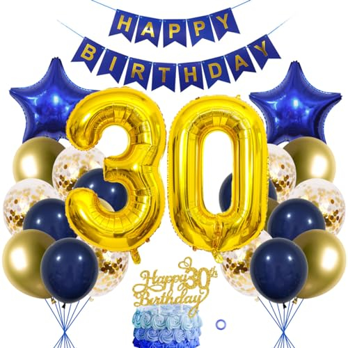 SNOWZAN 30. Geburtstag Dekorationen Blau Gold frauen Männer Deko 30 Geburtstag Männer 30 Jahre geburtstag Deko Luftballon 30. Geburtstag Luftballon Girlande 30 Jahre Geburtstagsdeko Tortendeko 30 Deko