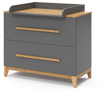 VitaliSpa Wickelkommode Malia, Grau/Eiche, 108 x 98 cm mit 2 Schubladen