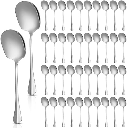 Layhit 42 Pcs Large Serving Spoons Stainless Steel Bulk for Buffet Highly Polished 8 Inches Metal Utensils Solid Dishwasher Safe Serving Spoons for Catering Salads Pasta Soup Home Party