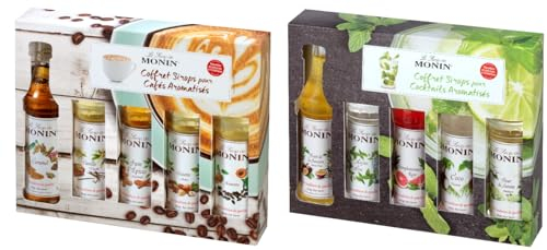 MONIN - Assortiment de Coffret pour Café et Desserts et Coffret pour Cocktails - lot de 2 coffrets 5x5cl