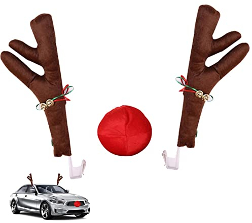 Monozoz Rentier Auto, Rentier Kostü Auto, Geweih Deko Für Auto, Rentier Auto Set,Rentier Kostü Auto Deko Set, Rentier Nase Fürs Auto, Auto Weihnachtsdekorations Nase, Automobil Weihnachtszubehör