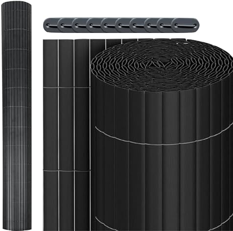 EQ Enjoy Quality PVC Sichtschutzmatte - Sichtschutz Sichtschutzzaun Balkonverkleidung Zaunblende - UV-Beständiger Windschutz für Garten Balkon Terrasse (80 x 500 cm, Antharzit)