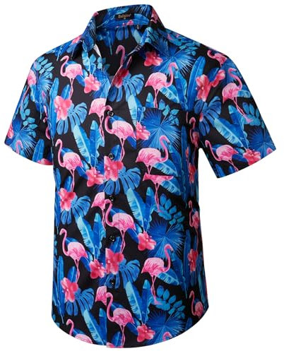 Enlision Hawaiian Shirts for Men Casual Mens Shirts Short Sleeve Summer Funky Beach Men's Regular Fit Hawaii Print Short Sleeved Aloha Shirt,Blue/Pink,2XL