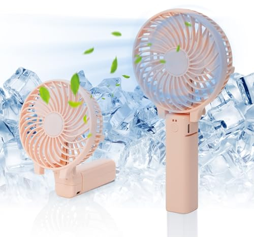 Jsdoin Hand Held Fan, USB Rechargeable Portable Handheld Fan with 3 Speeds Mini Foldable Desk Fan Desktop Cooling Silent Fans for Indoor, Camp, Home, Office, School, Travel, Camping, Makeup (Pink)