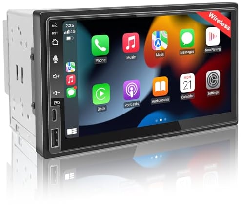 Radio 2 Din con CarPlay Auto, Radio Macchina Bluetooth Auto CarPlay Wireless con Android Auto, SWC, AM/FM/DSP, WiFi, AUX/USB