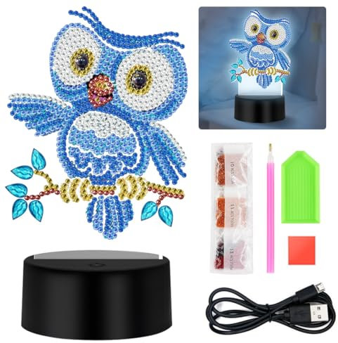 O-Kinee Diamond Painting Nachtlicht Basteln,Eule Diamantmalerei Lampe LED 7 Farben,Kreative DIY Nachtlicht Bastelset für 6-12 Jahre Kinder Geburtstagsgeschenk,Weihnachtsgeschenke,Urlaub Geschenk