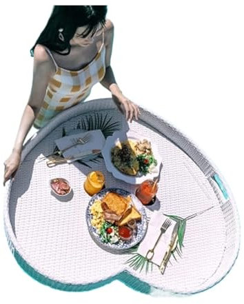 SHCHNA Schwimmender Getränkehalter, Schwimmendes Serviertablett, Pooltablett, Tisch, Herzförmiges Rattan, Schwimmendes Frühstückstablett Erfrischungstisch-Tablett