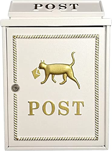 YJKKZQLB Dekorativer Briefkasten für den Außenbereich mit Schloss, Retro-Wandmontage, Gusseisen-Briefkasten, dekorative Katze für den Garten (Farbe: Weiß)