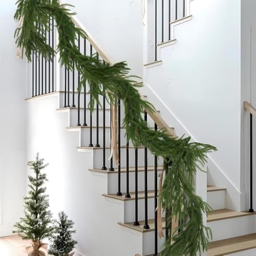 Natürliches Weihnachtsgrün - Real Touch Norfolk Pine Garland, Norfolk Kieferngirlande, Echte Touch-Weihnachtsgirlande Aus Künstliche Kiefernholz, künstliche Grüngirlanden für Weihnachtsdeko (270CM)